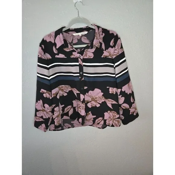 Rachel Rachel Roy Women's 3/4 Sleeve Black Floral Collared Shirt Size XL - Picture 2 of 7
